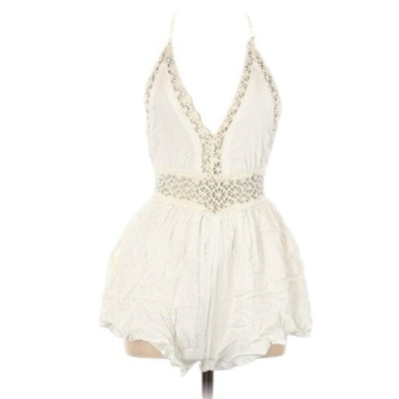 Paper Heart White Halter Backless Boho Lace Embroidered Romper Small Waist NWT - Picture 1 of 2